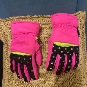 Pink and Black Kids Gloves with Polka Dots